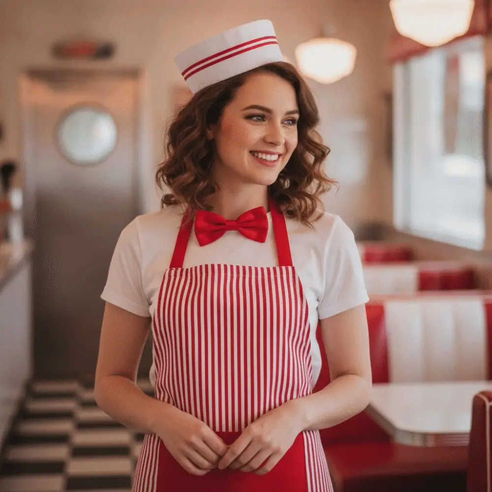 Fashion Polyester Chef Apron Striped Pattern Red and White Costume Apron Waiter Costume Set Festival Dress Up