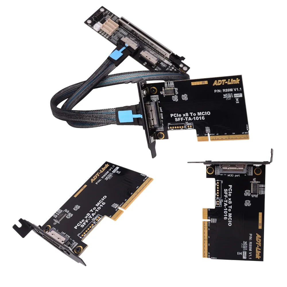 ADT-Link PCI-E 4.0 x8 to MCIO SFF-TA-1016 Adapter Card MCIO Chassis External Support 2U 4U Chassis Extension Cable W Full Baffle