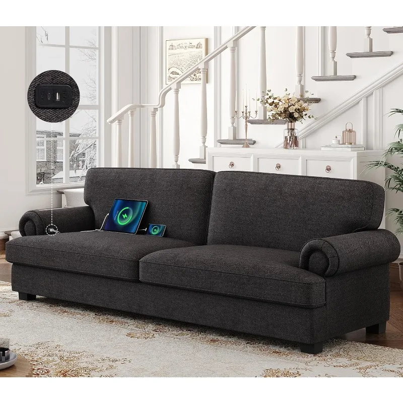 85in Sofa, Comfy Sofa Couch with 3 Extra Deep Seats and 2 USB Charging Ports, Modern Sofa Couches 34