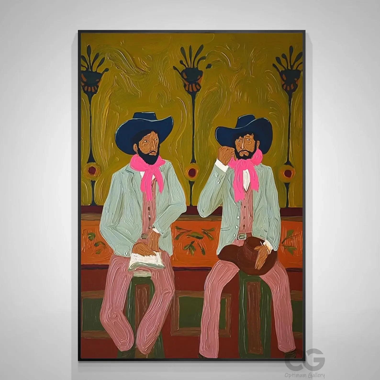 Large Original Two Western Cowboy Oil Painting Vintage Men Figure Drawing Colorful Man Portrait Wall Art For Living Room Decor G