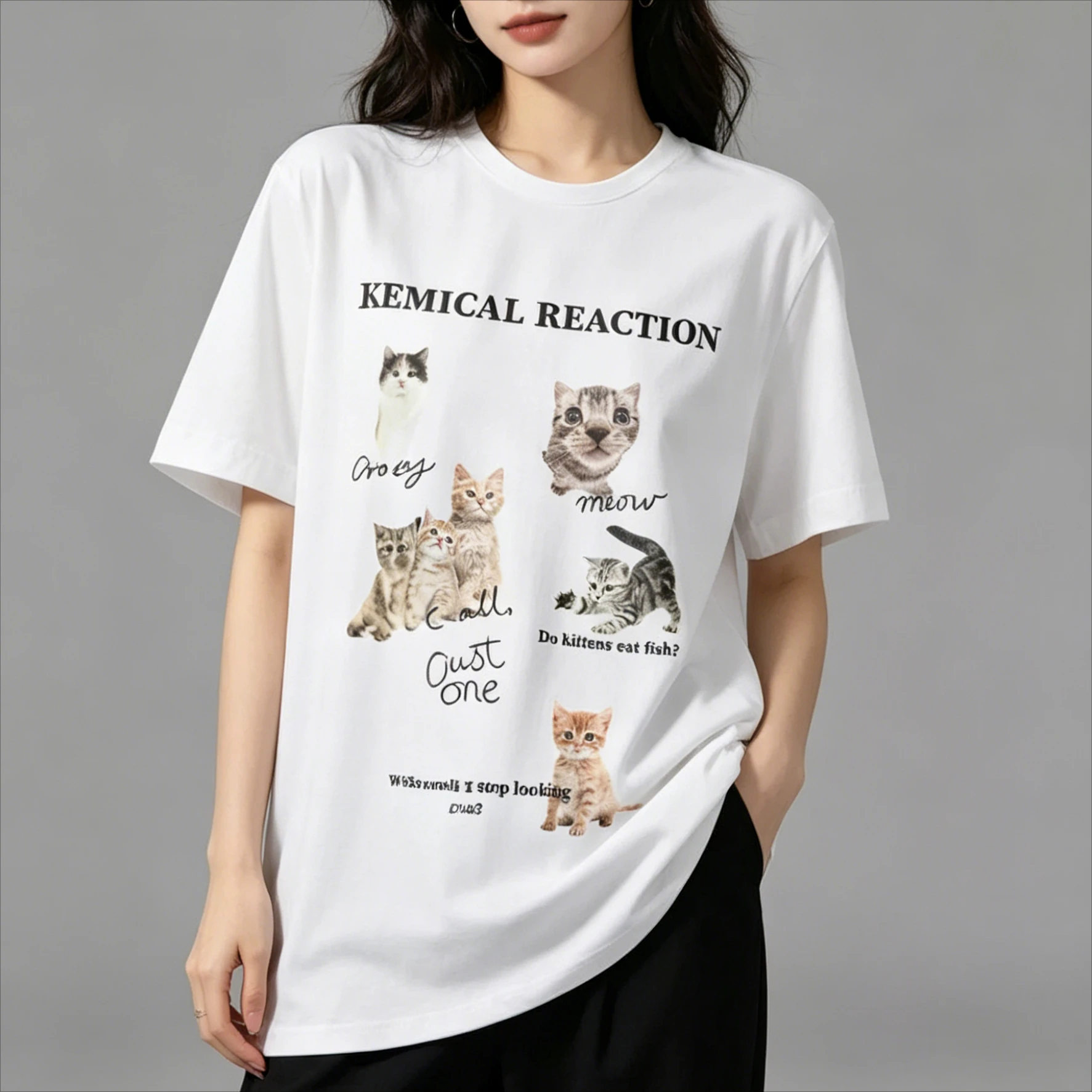 Cute Pet Aesthetic Tops Women's White Oversized Cotton T-Shirt 