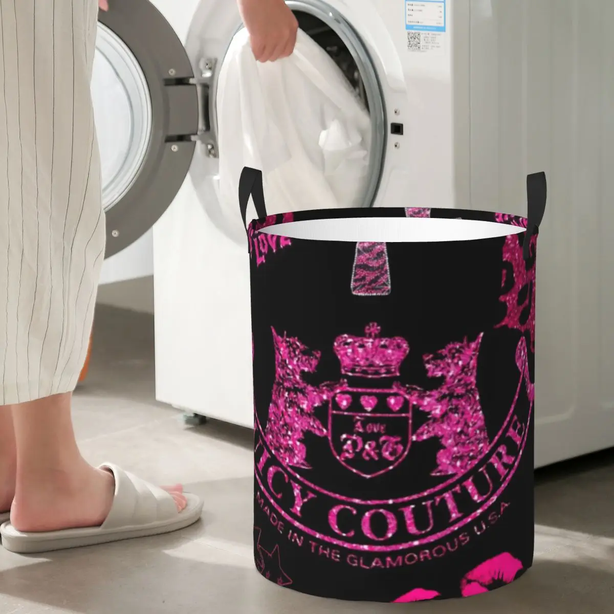 Laundry Basket Juicy-Couture Fabric Laundry Moving Folding Dirty Laundry Basket