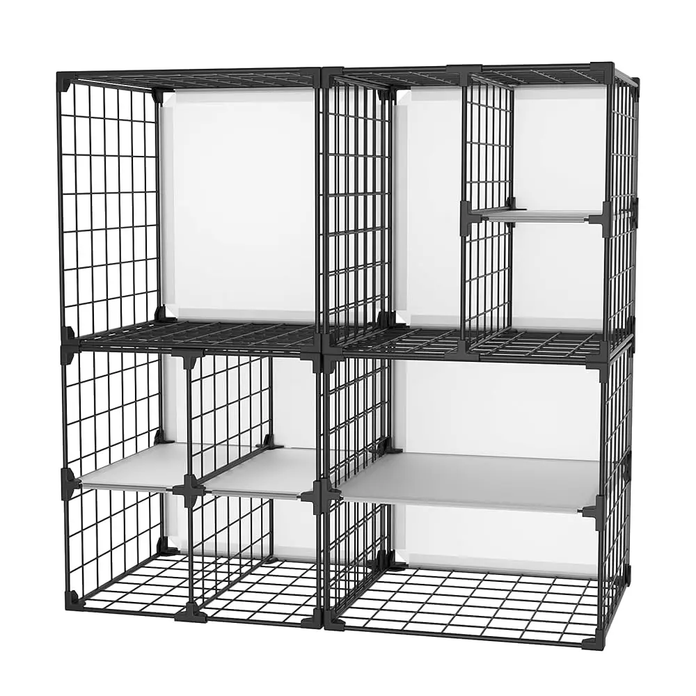 

Wire Cube Storage Shelves, Stackable 4 Cube Wire Grid Storage Shelf Organizer Shelving Unit For Closet, Bookcase Bookshelf,