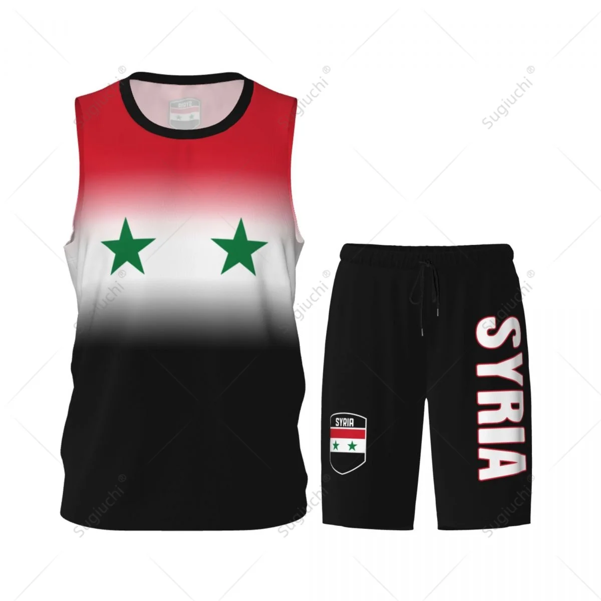 Men Syria Flag Basketball Set Mesh Shirt & Pants Sleeveless