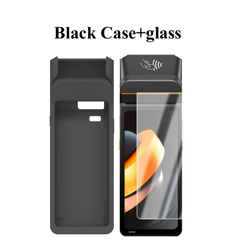 Drop Resistant Soft Silicone Protective Shell Skin Case Cover / Tempered Glass Screen Protector Film for Sunmi V3