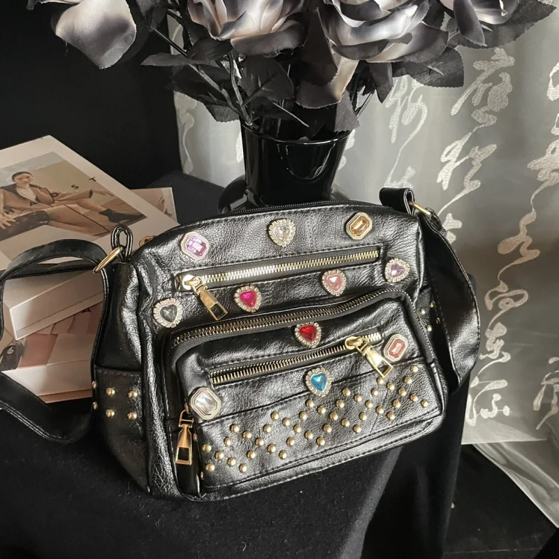 Original Handmade Versatile Fashion Personality Small Square Bag Women'S Bag Diamond Nail Bead Crossbody Bag Shoulder Bag