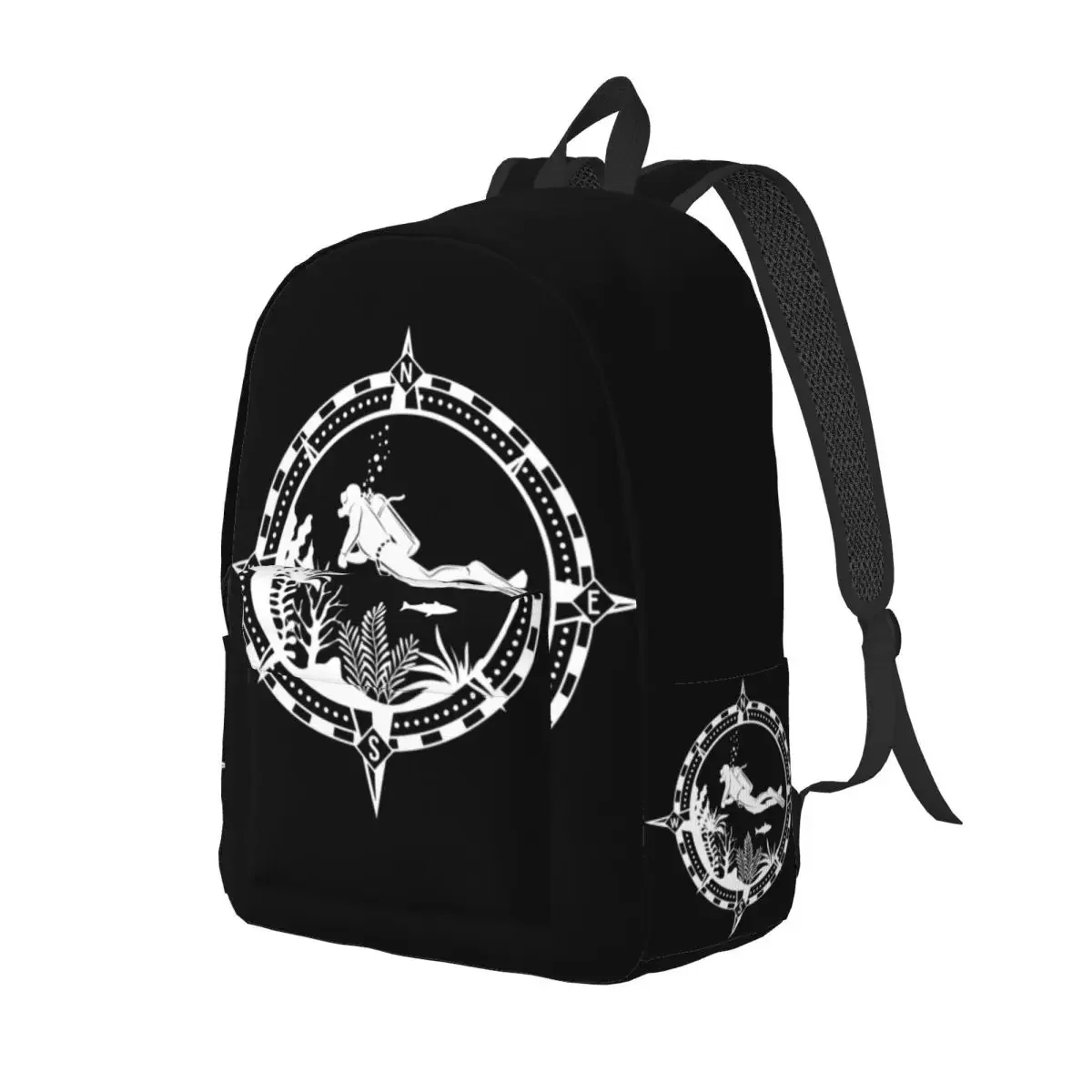 Diver Scuba Diving Compass Dive Canvas Backpack for Men Women College School Student Bookbag Fits 15 Inch Laptop Bags