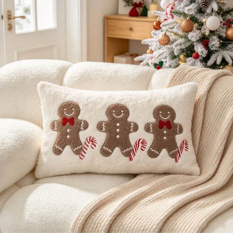 New Christmas Gingerbread Man Pillowcase Towel Pillowcase for Living Room Sofa Cushions and Bed Head Pillows