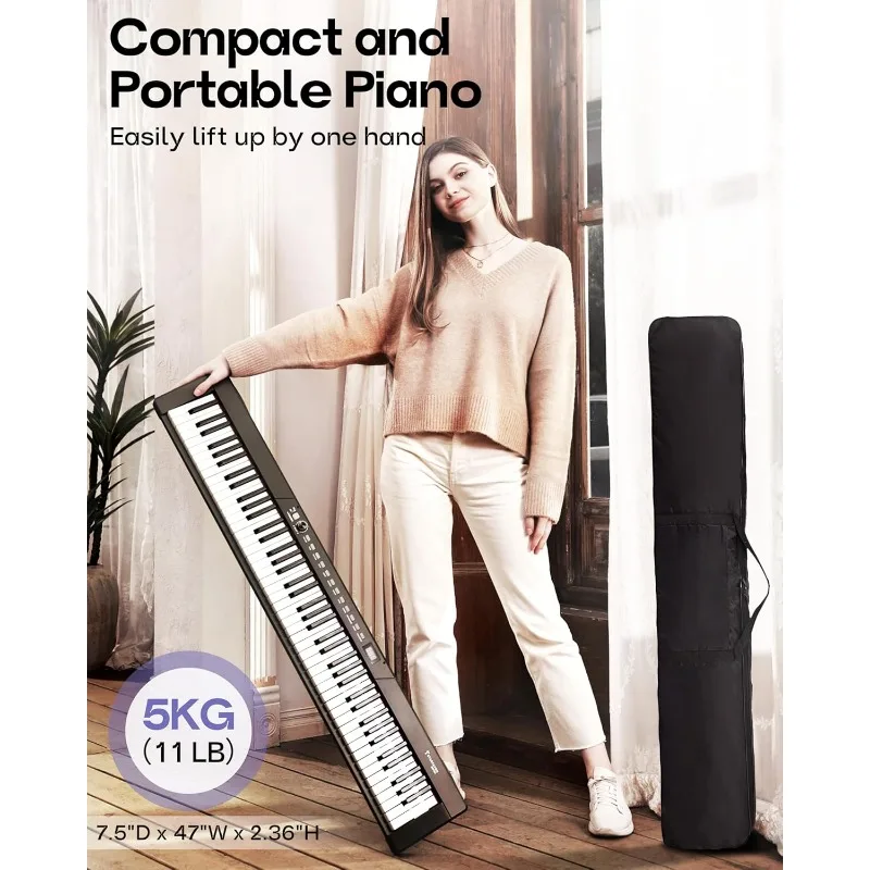 88-Tasten-Tastaturklavier, kompaktes tragbares Digitalpiano mit halbgewichteten 88 Tasten, E-Piano-Tastatur-Set für Anfänger