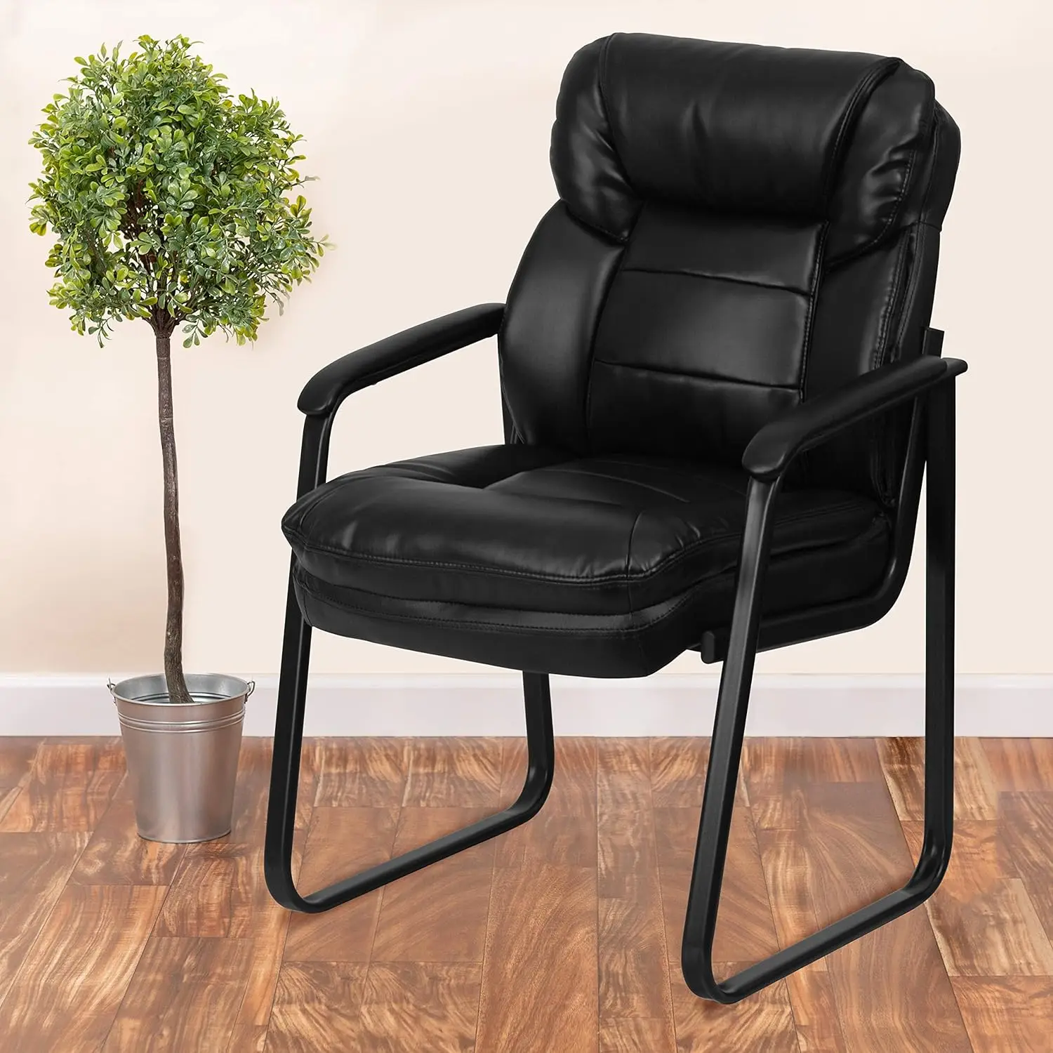 LeatherSoft Executive Office Chair with Padded Arms and Sled Base, Comfortable Reception Side Chair for Living Room or Office