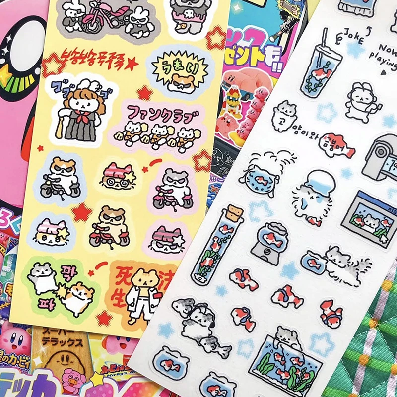 1/3Sheets Kawaii Animal Decals Hand Account Diary Scrapbook Sticker Cute Graffiti Style Rabbit Cartoon Stickers