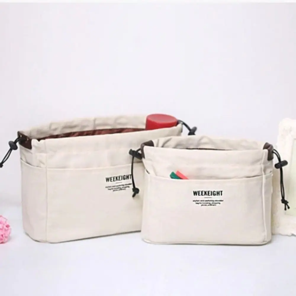 Tas Penyimpanan Serbaguna Kanvas Multi-Kantong Wadah Perlengkapan Mandi Tas Tangan Sisipan Kantong Penyimpanan Multifungsi Kantong Makeup