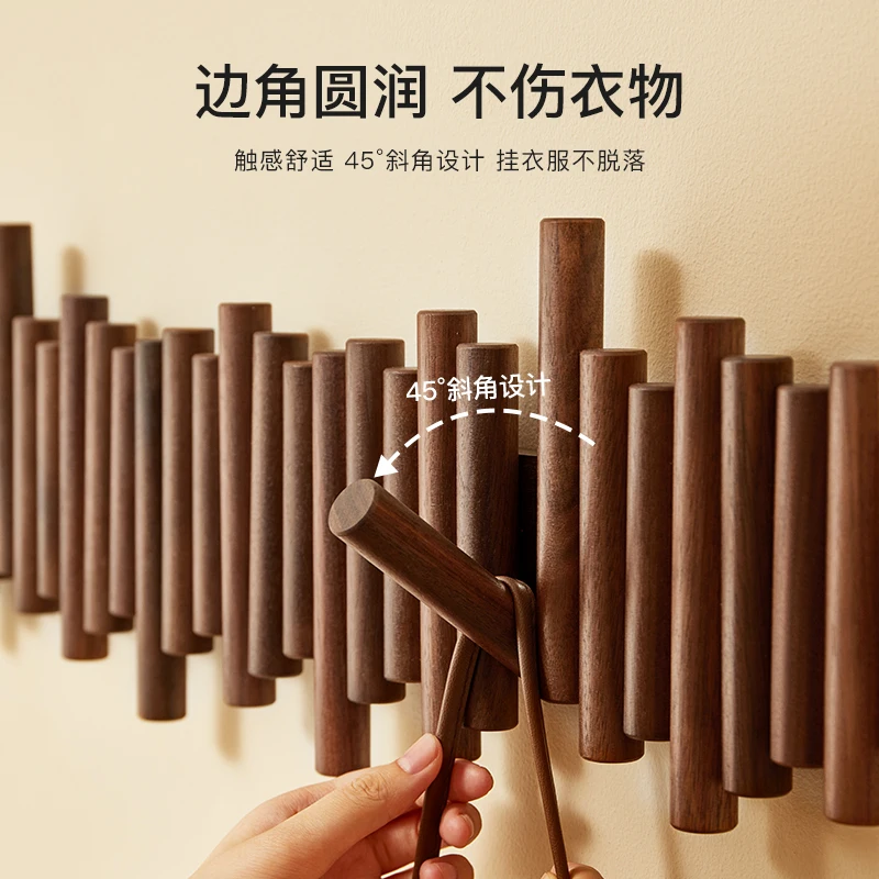 خطاف معطف من الخشب الصلب من خشب الجوز الأسود يدخل شماعة مدخل الباب جدار جدار معلق معطف الباب وخطاف القبعة #2