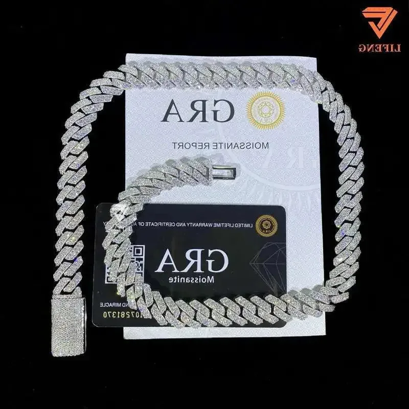 

Ready Stock 12mm 20inches Cuban Link Chain Fine Jewelry for Men Charm Diamond Necklace VVS Moissanite Cuban 925 Silver Chain