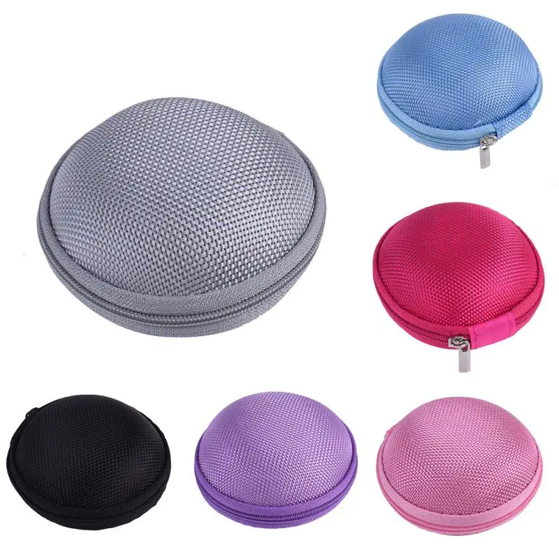 Multi-colore Round Portable Mini Zipper Earphone Case Cute Headphone Hard Bag Box for Data Cable Key Coin SD Card