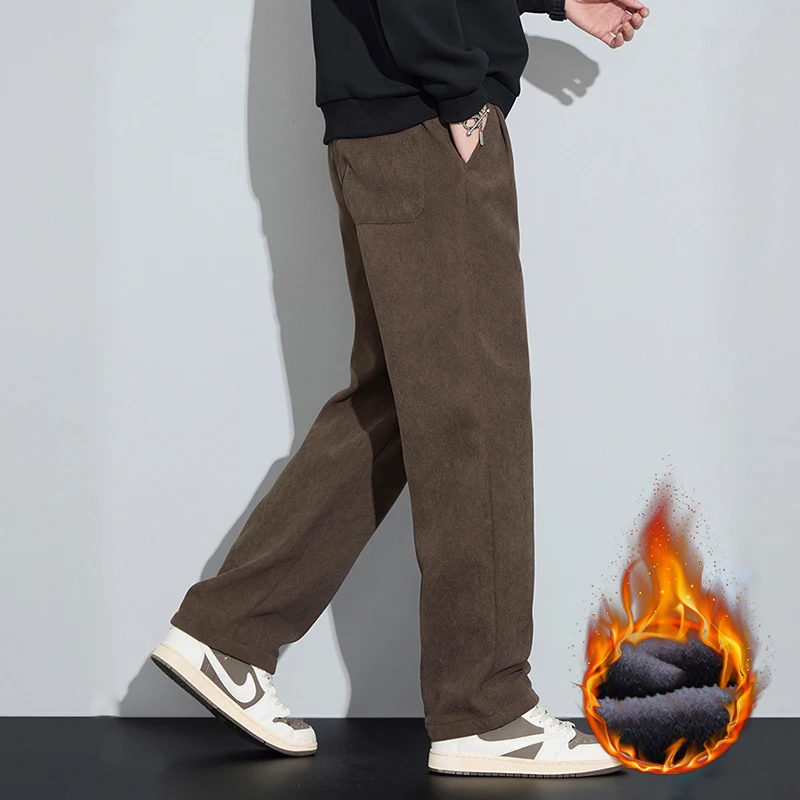 Męskie zimowe spodnie retro z aksamitu, elastyczny pas, ocieplane polarem, grube spodnie, modne, uniwersalne, wytrzymałe, wysokiej jakości.
