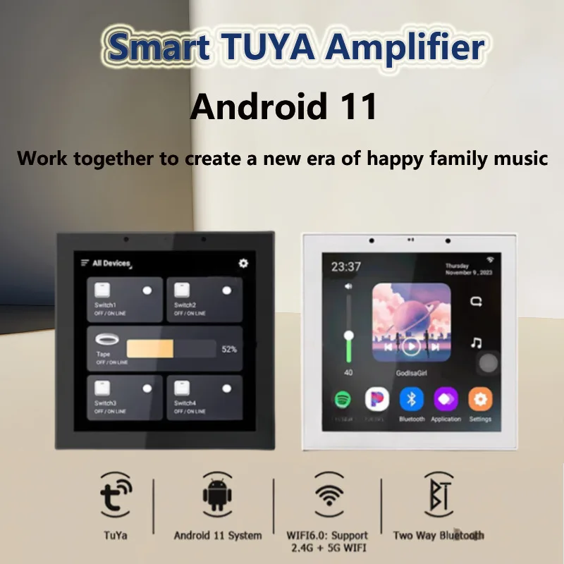 4-Inch Bluetooth Music Player Android 11 Doodle Smart Home Wall Mount Amplifier   Citycoco Accesorios Para Auto