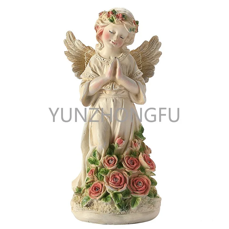 Angel Girl Figurine Lamp Yard Balcony Vintage Angel Ornament Home Decor Garden Large Statue Solar Energy Angel Sculpture Prayin