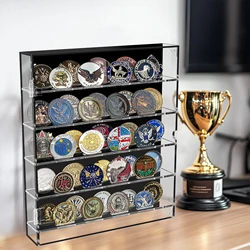 Five Layer Acrylic Display Rack Acrylic Badge Organizer Large Capacity Transparent Coin Display Case with Magnetic Door Decor