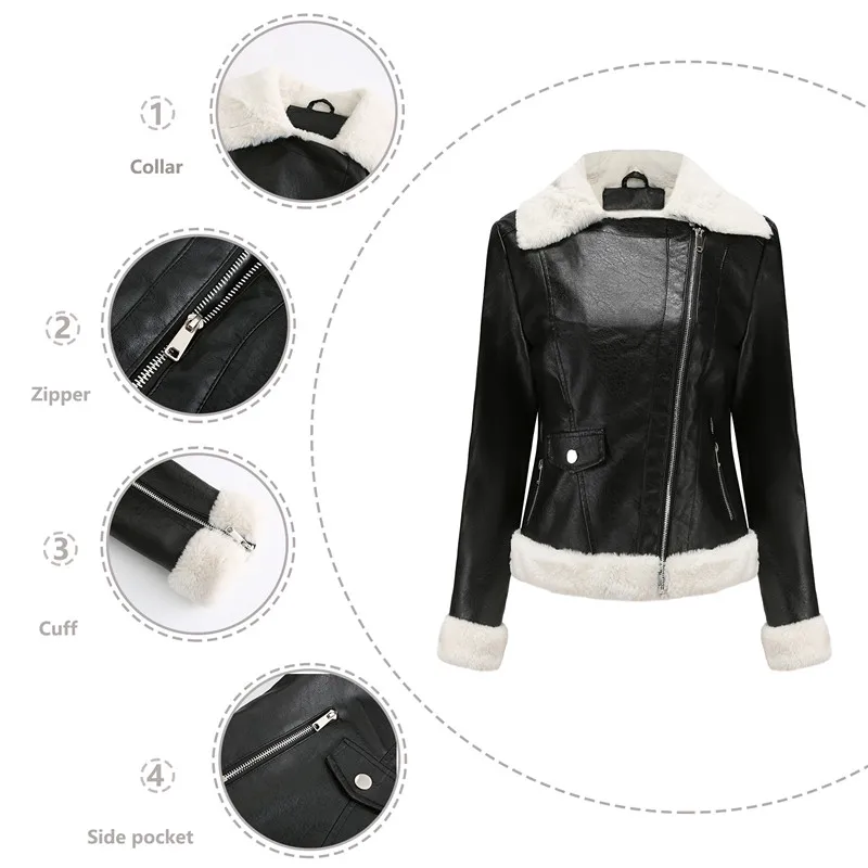 UHYTGF Leather Womens Quality Washed Leather Warm Autumn Winter PU Leather Jacket Female Plush Casual Ladies Coat Outerwear 2679