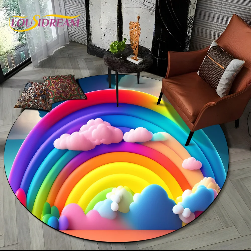 Colour Rainbow 3D Illusion Vision HD Cartoon Round Area Rug,Carpet Rug for Living Room Bedroom Sofa Playroom Decor,Non-slip Gift