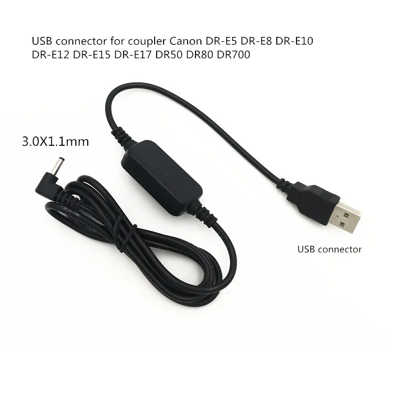 3.0*1.1mm PS700 connector USB Charging Cable for Canon DC Coupler DR-E15 DR-E17 DR50 DR80 DR700  DR-E5 DR-E8 DR-E10 DR-E12usb dc