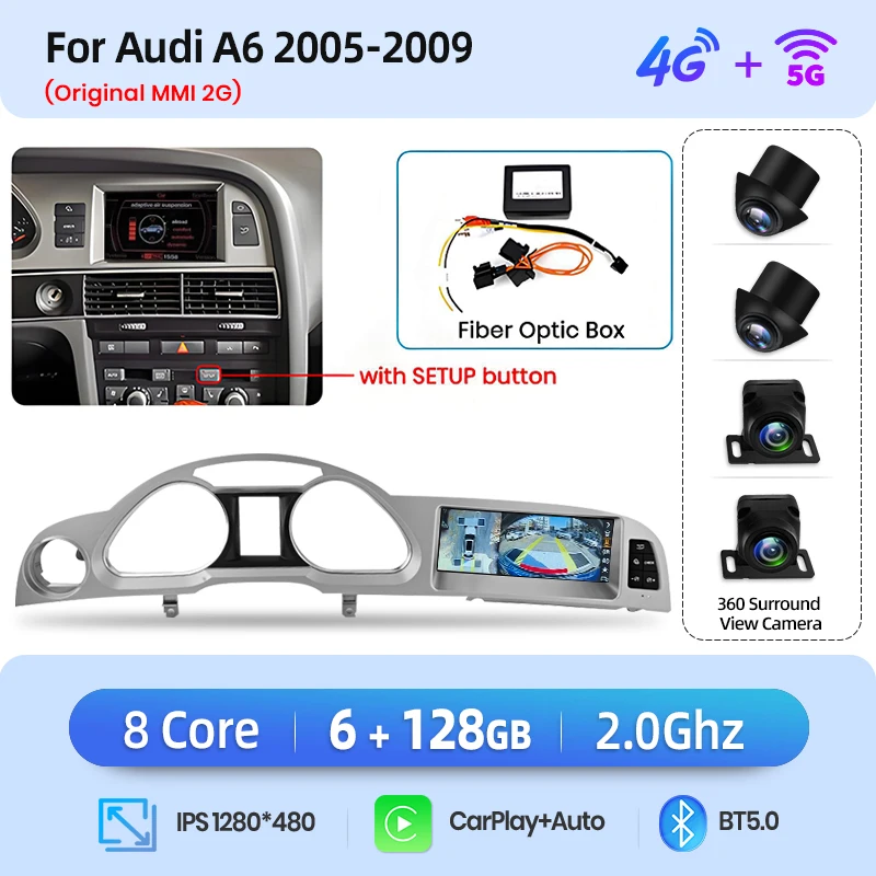 Junsun 8.8 Inch Draadloze CarPlay Andorid Auto Radio Multimedia Voor Audi A6 C6 4F 2005-2011 MMI 2G 3G GPS Navigatie Stereo