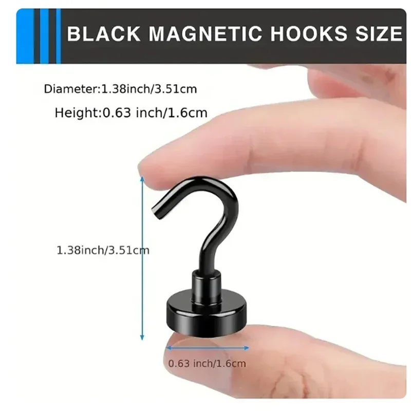 6Pcs Black Magnetic Hook 15 Lbs (Approx 7Kg) Indoor Hangings, Kitchens, Workplaces, Offices and Garages image 2