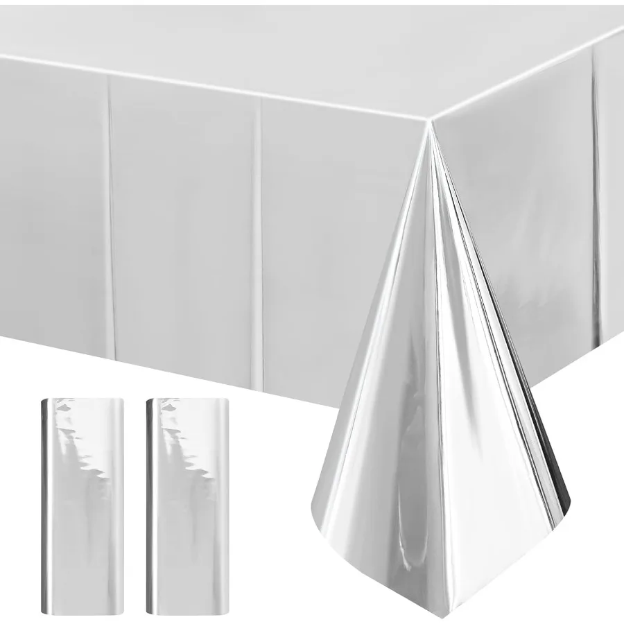 2 قطعة مفرش المائدة البلاستيكية الفضية للحفلات 54*72 بوصة لامعة ديسكو مفارش طاولة غطاء الطاولة الأبيض لحفل زفاف عيد الميلاد الشتاء Bi
