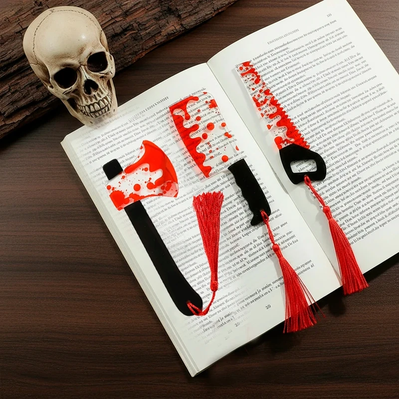 Fake Blood Axe Knife Chopper Model Resin Horror Desktop Figurines Red Tassel Small Decor Crafts for Home Party Prop Display view 5