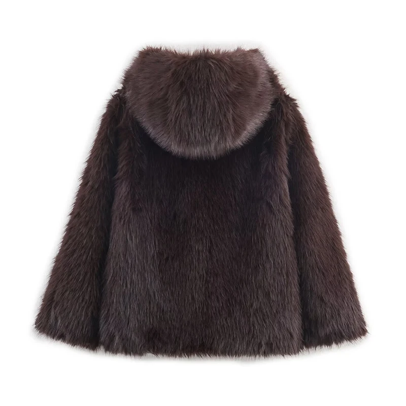 Elegant PU Fur Patchwork Jacket Women Loose Detachable Collar Lapel Double Breasted Jackets Female Fashion Winter Warm Outwear
