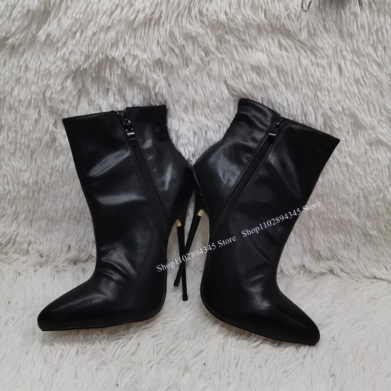 Black Matte Mid Calf Zipper Boots Pointed Toe Thin High Heel Fashion Sexy Cool 2024 Winter Big Size Woman Shoes Zapatillas Mujer