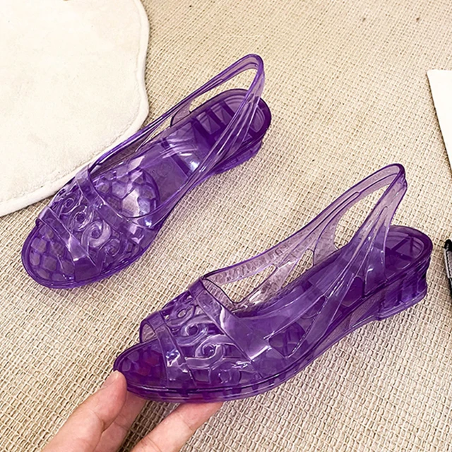 jelly shoes woman summer peep toe plastic sandals med high heels cutout beach shoes female transparent gladiator sandalias mujer AliExpress