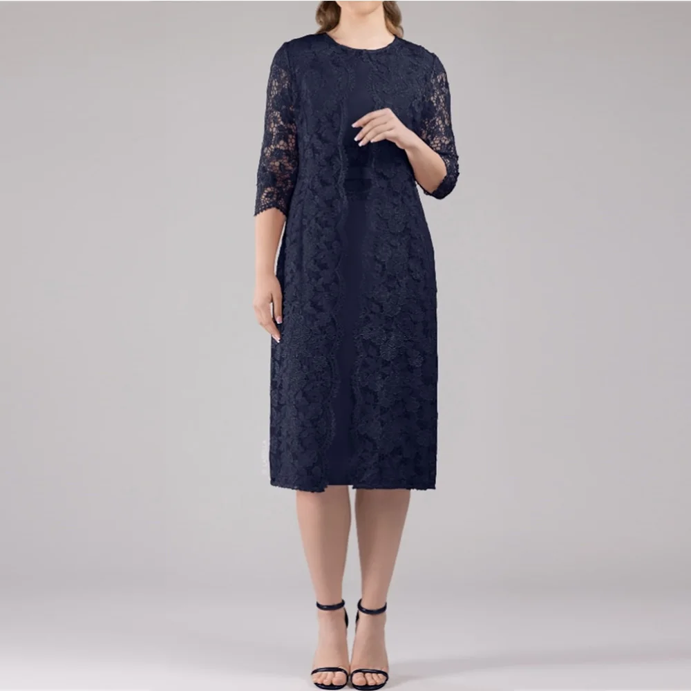 فساتين أم العروس مكونة من قطعتين 2025 غمد برقبة دائرية فساتين ضيوف الزفاف مع فيونكة مزينة بفساتين للنساء لحفلات الزفاف