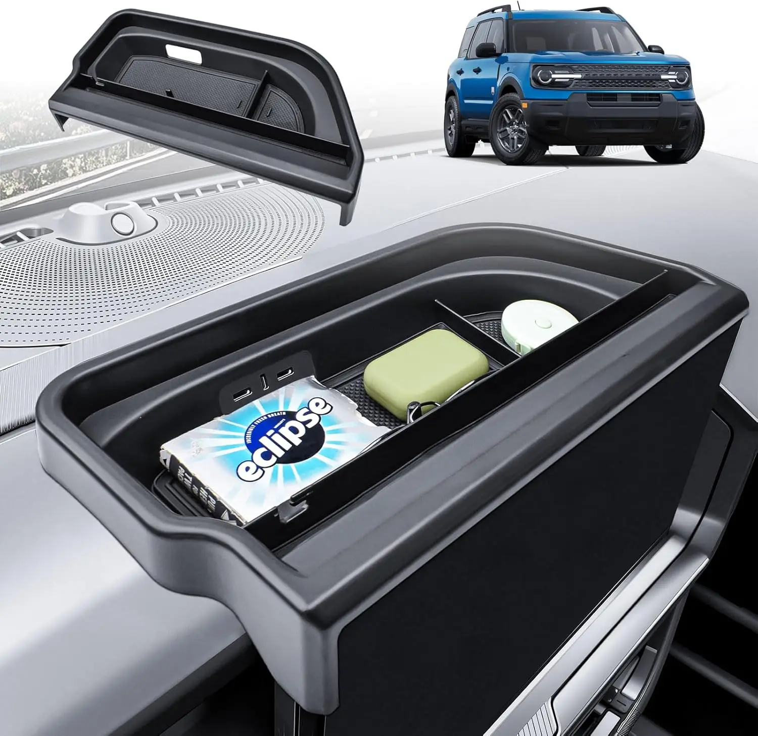 

Dash Board Storage Organizer for 2025 2026 Ford Bronco Sport Center Console Organizer Dashboard Tray Behind Screen 13.2 Inches