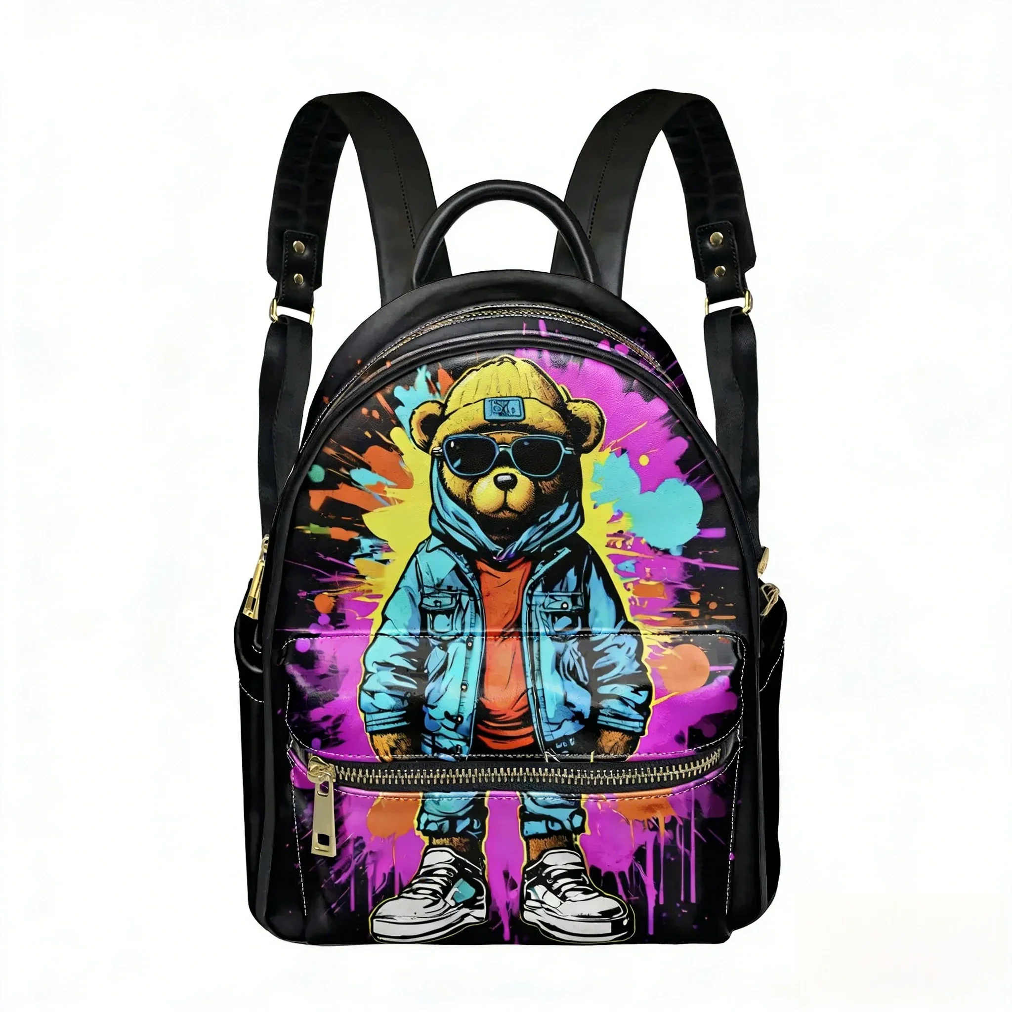 

Kawaii Graffiti Bear Backpack Womens Men Personalized Double Shoulder Bag Business Travel Bookbag Rucksack Gift Daypack