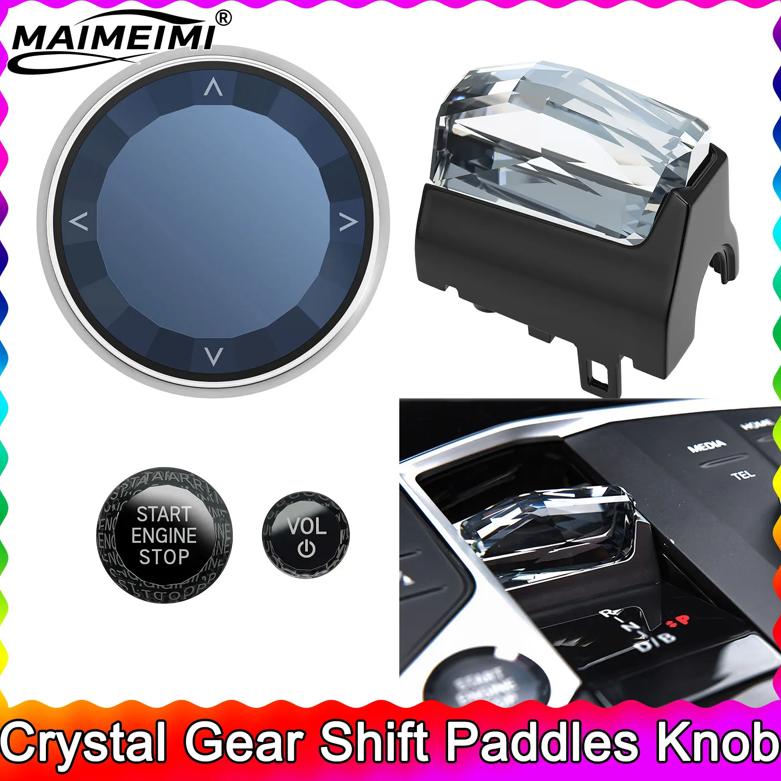 

4 Piece Set Crystal Gear Paddle Shifter Knob Metal Base For BMW F44/F45/F46 G20/G28/G21 G22/623/G26 i3 i01 Crystal Gear Paddle