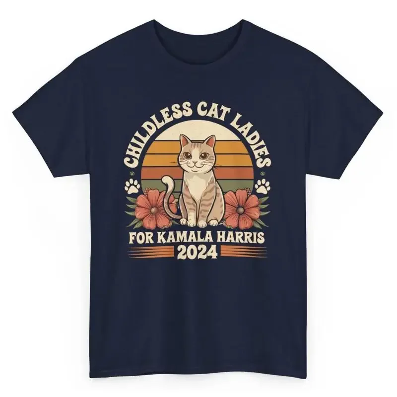 Vintage Childless Cat Ladies For Kamala Harris Funny T Shirt Vote 2024