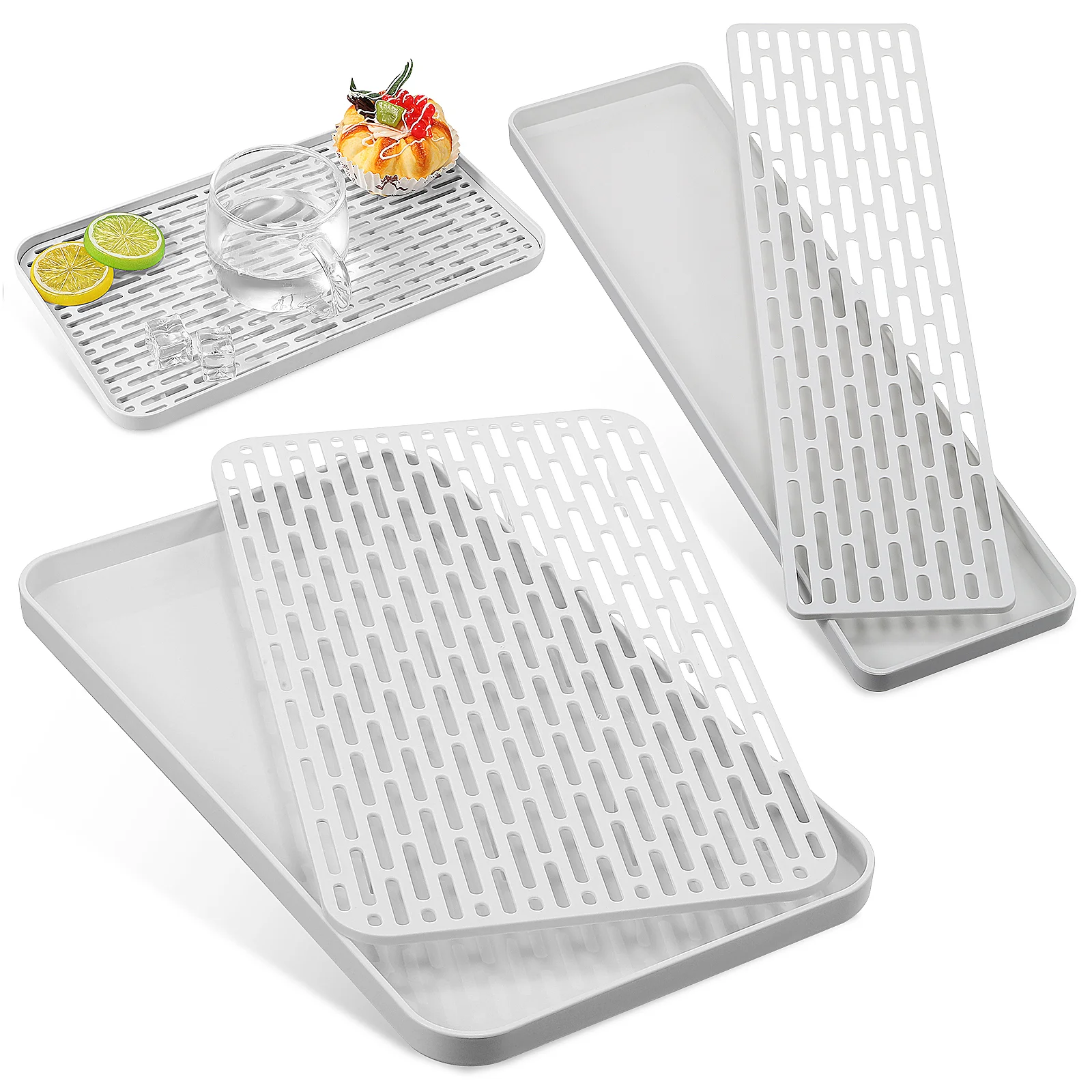 

2 Pcs Dish Drainage Board Drainer Plate Wooden Double Layer Tray Counter Plastic