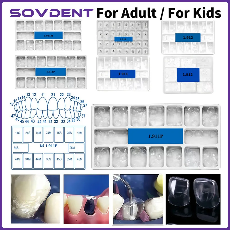 64Pcs Dental Transparent Pre-crown Temporary Preformed Molar Tooth Crown For Adult/Kid Anterior Postduous Dentistry Material