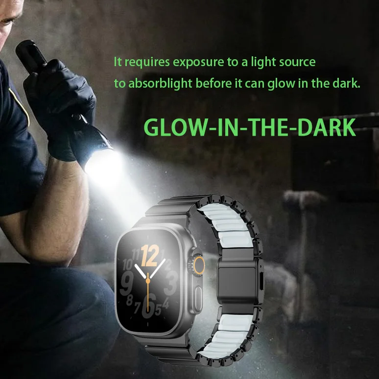 Luminous Titanium Strap for Apple Watch Ultra 3/2 49mm Series 11 10 46mm Metal Band Iwatch 9 8 7 45mm SE3 44mm Silicone Magnetic