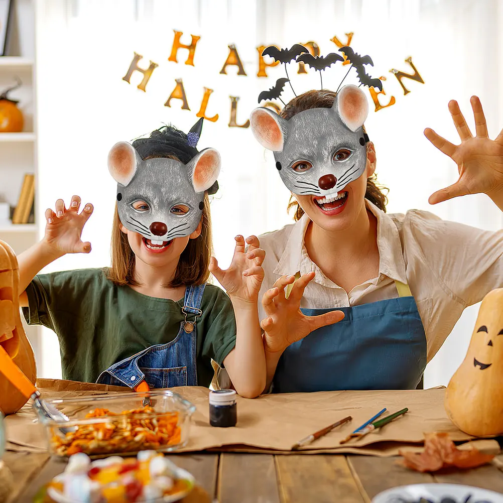 

2 Pcs Mouse Mask Halloween Costume Animal Face Masks for Kids Adults 3D PU Foam Masquerade Scary Cosplay Realistic Rat Mask