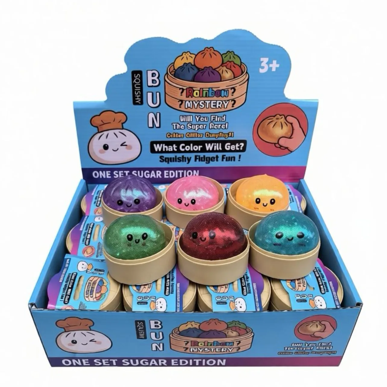 Blind Box Colorful SimulatedSqueeze Toy with Bamboo Steamer Soft TPR Dough Ball Decompression Fidget Toy Creative Funny Gift  ﻿