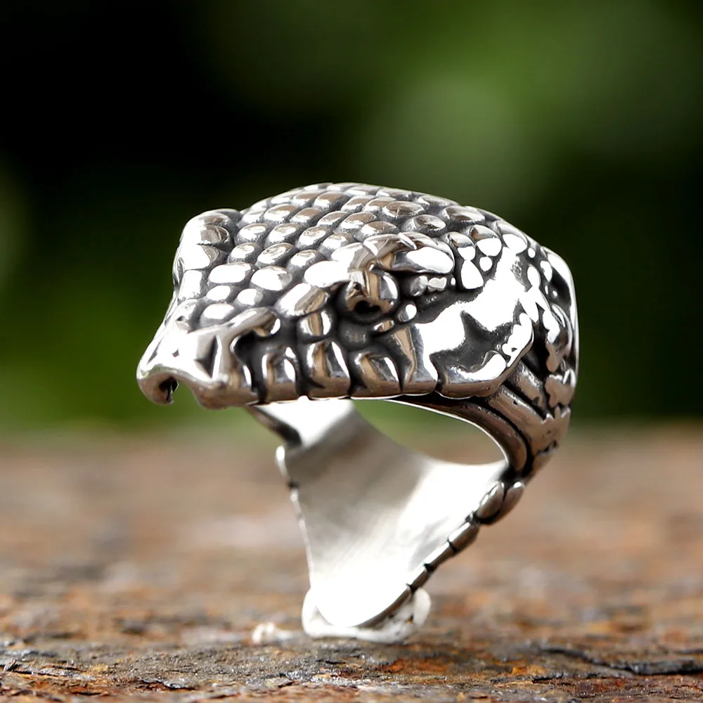 Neuer Vintage-Schlangen-Biker-Ring aus 316L-Edelstahl mit modischen Mustern für Männer und Frauen, Punk-Motorrad-Schmuck, Party-Geschenk