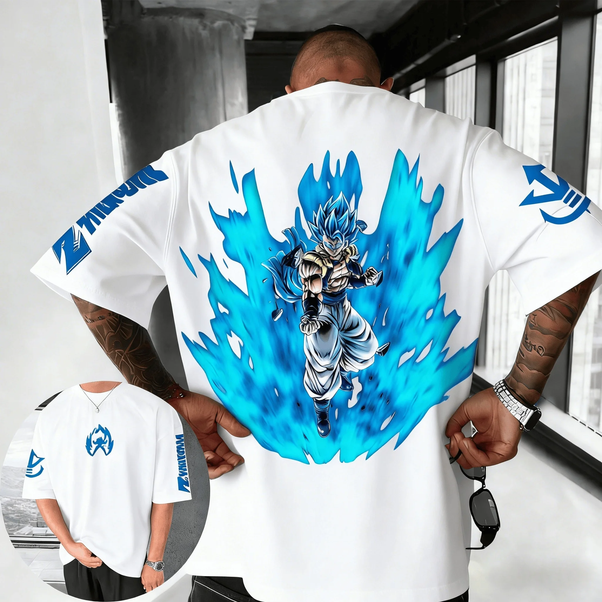 2026 Summer Dragon Ball Retro Anime T Shirt for Men Casual Loose Sports Daily Wear Super Saiyan Blue Gogeta Character Tees view 3