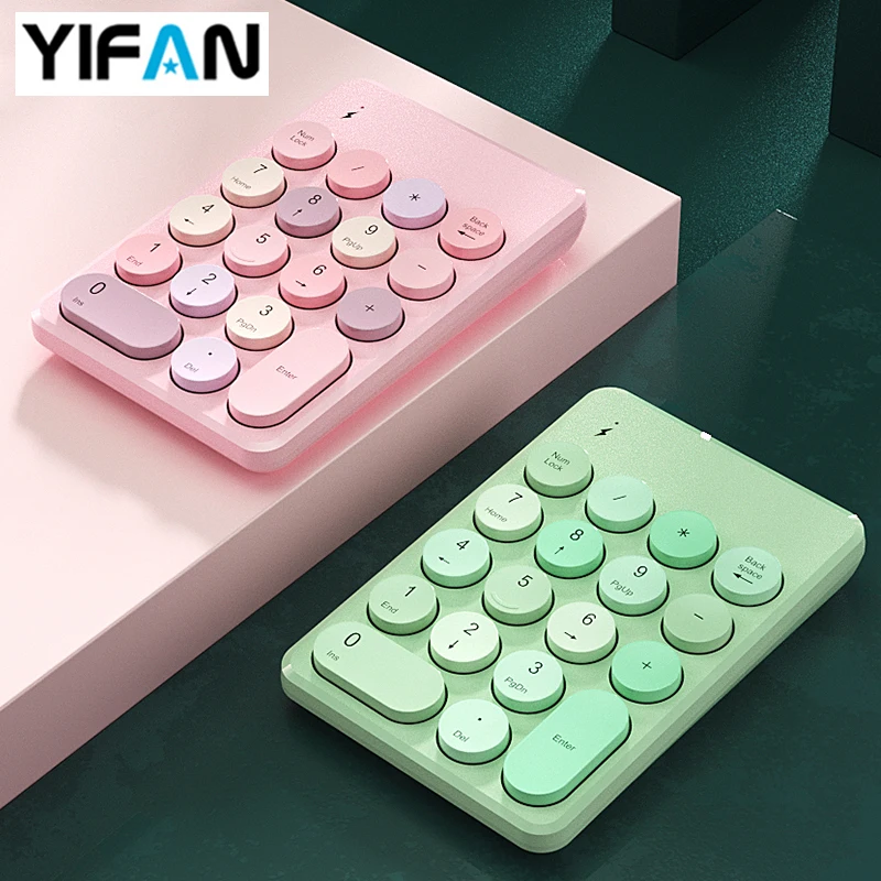 B.O.W Mini Number Pad Portable, 18 Round Keys Bluetooth Wireless USB Numeric Cute Keypad for Computer / Laptop