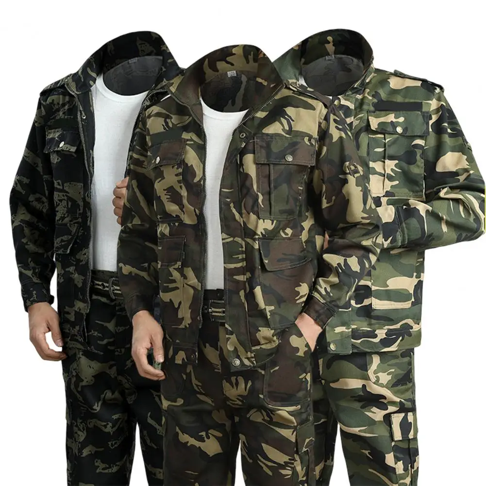 Camouflage Print Men Hunting Hiking Fishing Explore Clothes Suit Camouflage Hunting Waterproof Hooded Jacket+Pants