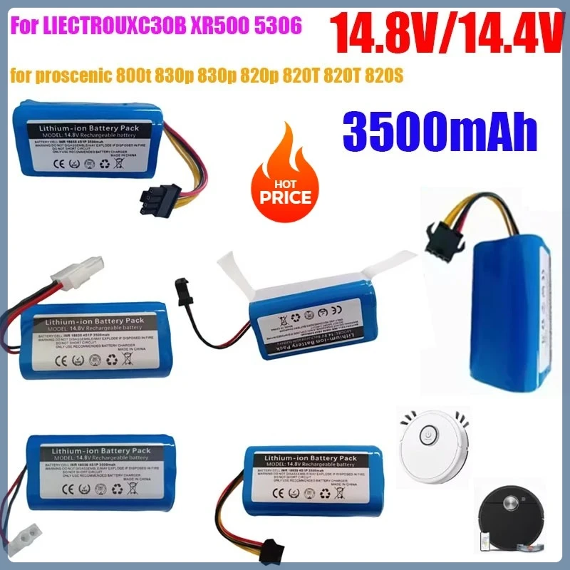 

18650 14.4V/14.8V 3500Ah Li-ion Battery for LIECTROUX C30B XR500 E30 for PROSCENIC 800T 830P 820P 820T 820S Robot Vacuum Cleaner