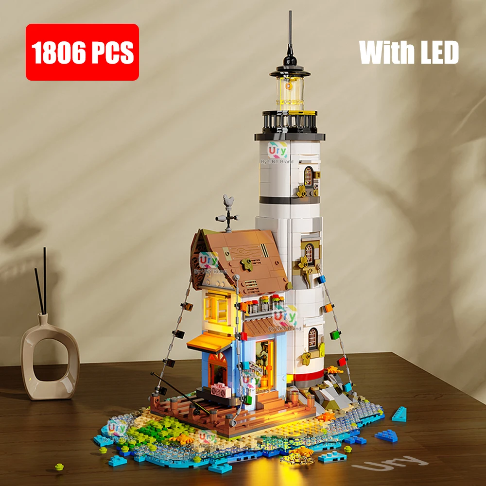 ซีรีส์วิวถนนในเมือง ประภาคารริมทะเล ท่าเรือ บ้านชาวประมง ของเล่น DIY สไตล์เรโทร สถาปัตยกรรม MOC ตัวต่อขนาดเล็ก สำหรับเด็ก ของขวัญ