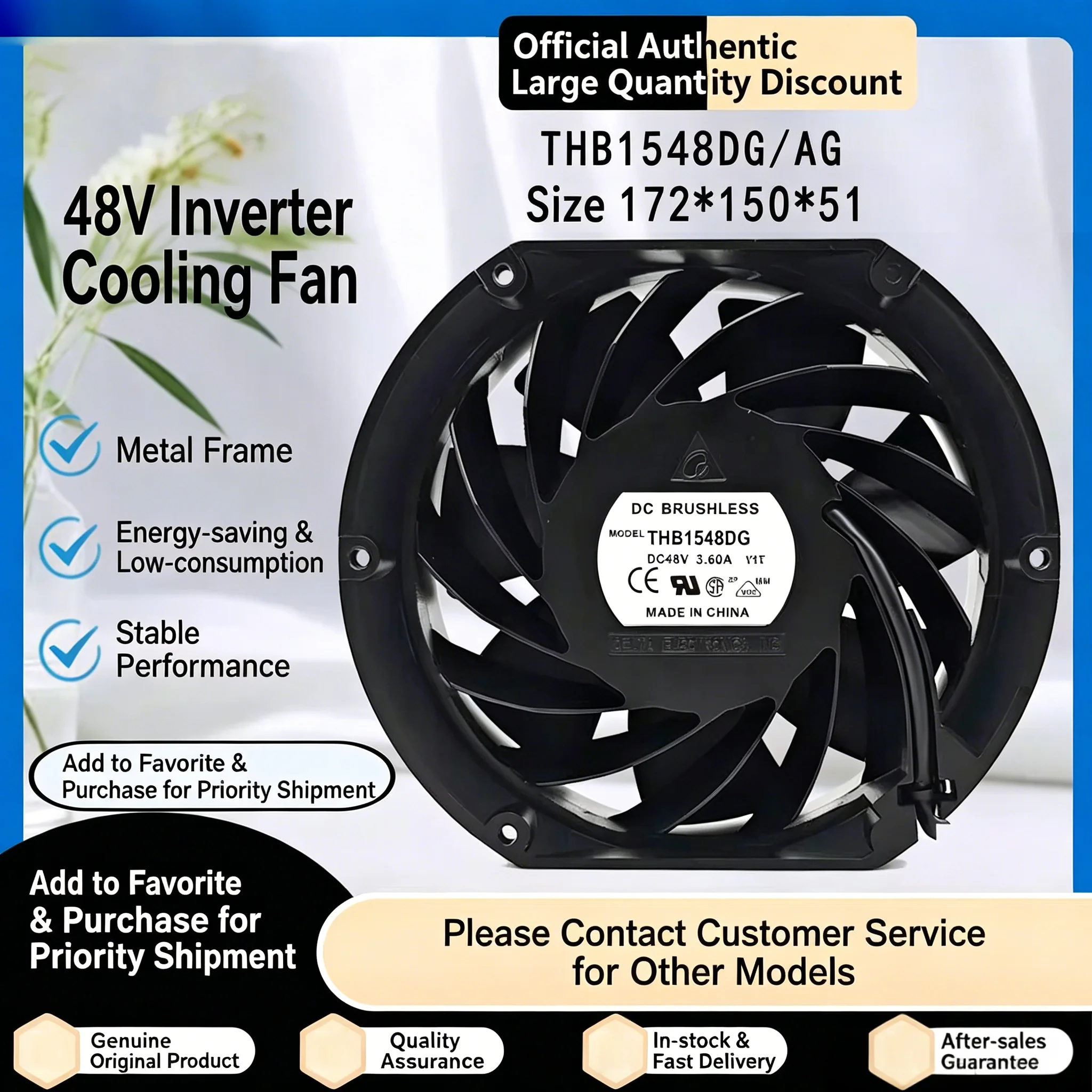 

New THB1548DG/AG DC48V 3.60A Inverter High Airflow Cooling Fan